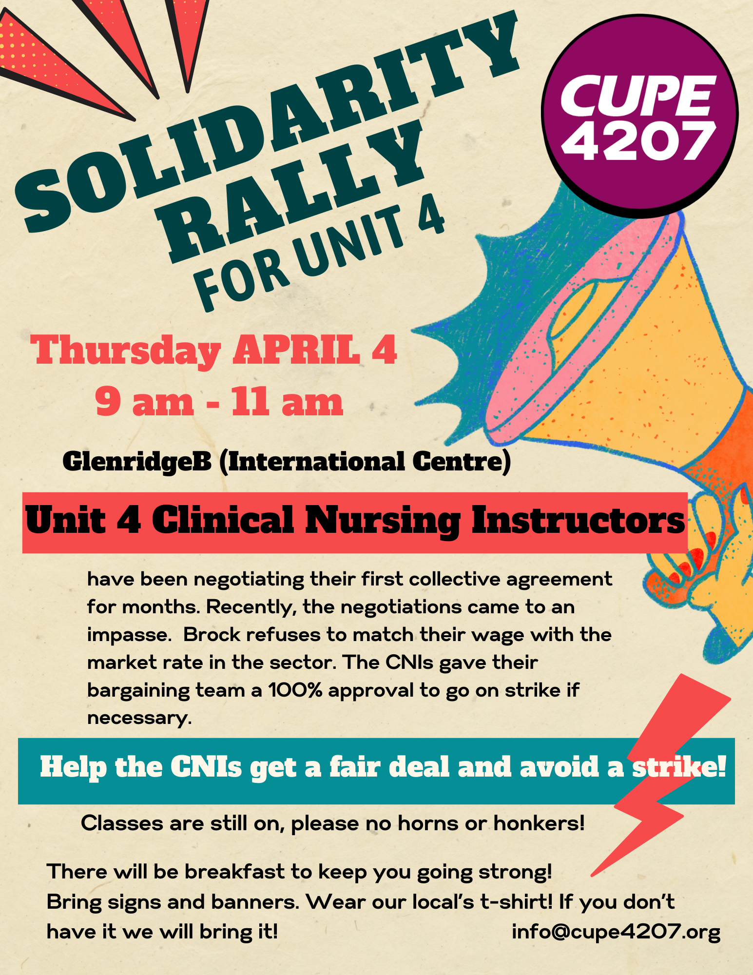 Solidarity Rally for CUPE 4207 Unit 4 @ Brock University International Centre